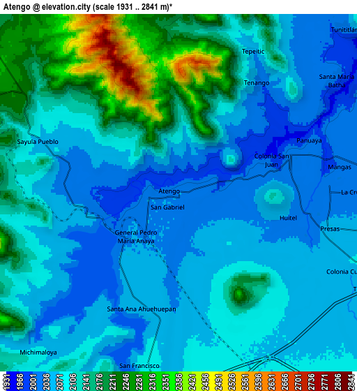 Zoom OUT 2x Atengo, Mexico elevation map