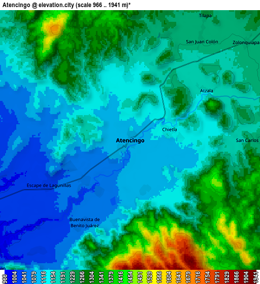 Zoom OUT 2x Atencingo, Mexico elevation map