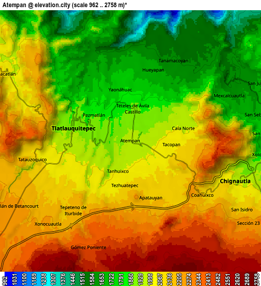 Zoom OUT 2x Atempan, Mexico elevation map