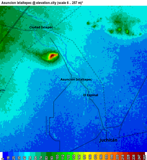 Zoom OUT 2x Asunción Ixtaltepec, Mexico elevation map