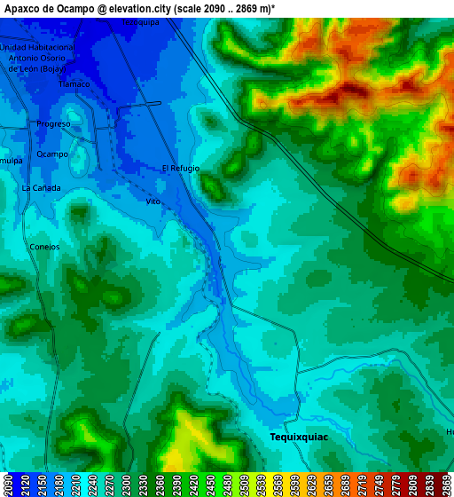 Zoom OUT 2x Apaxco de Ocampo, Mexico elevation map