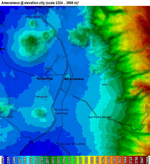 Zoom OUT 2x Amecameca, Mexico elevation map