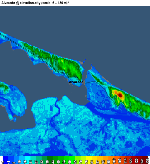 Zoom OUT 2x Alvarado, Mexico elevation map