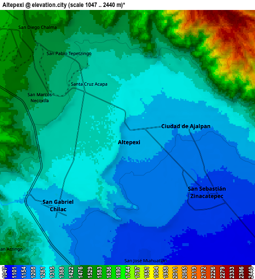 Zoom OUT 2x Altepexi, Mexico elevation map