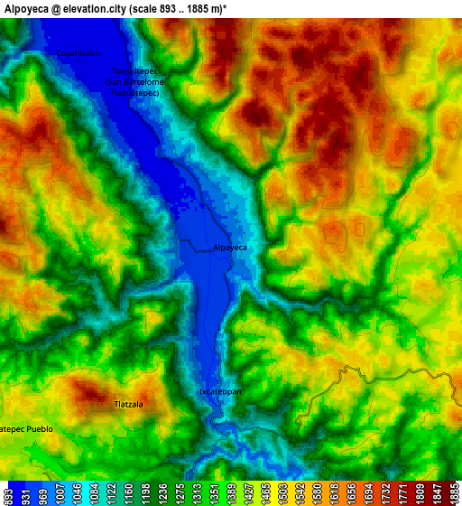 Zoom OUT 2x Alpoyeca, Mexico elevation map