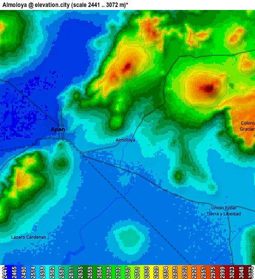 Zoom OUT 2x Almoloya, Mexico elevation map