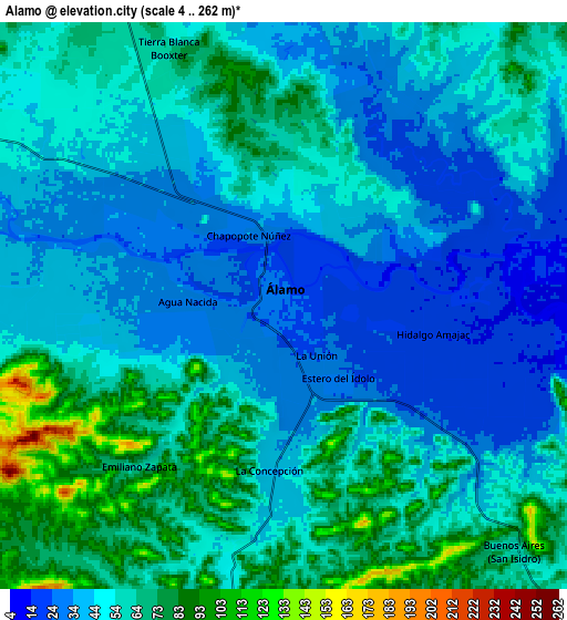 Zoom OUT 2x Álamo, Mexico elevation map