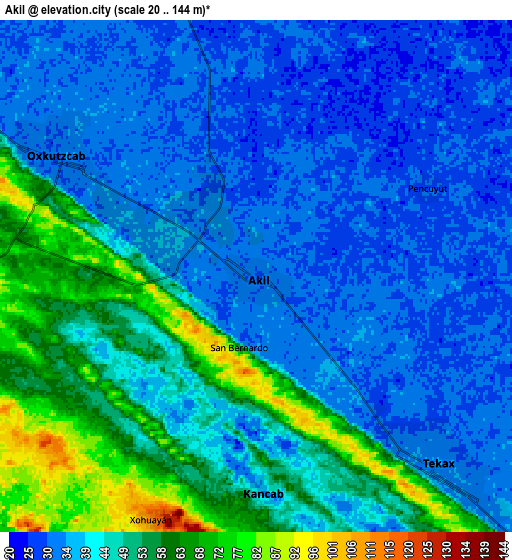 Zoom OUT 2x Akil, Mexico elevation map