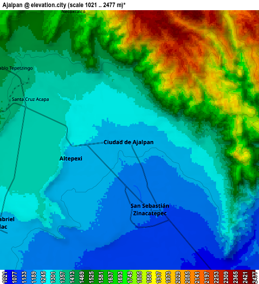 Zoom OUT 2x Ajalpan, Mexico elevation map