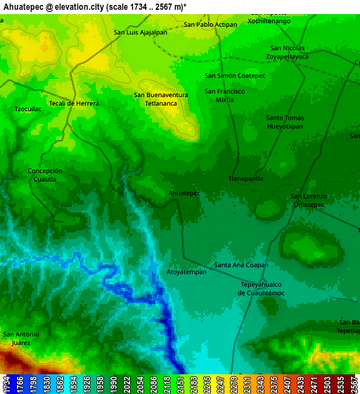 Zoom OUT 2x Ahuatepec, Mexico elevation map