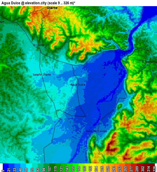 Zoom OUT 2x Agua Dulce, Mexico elevation map