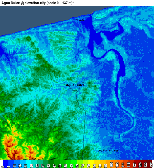 Zoom OUT 2x Agua Dulce, Mexico elevation map