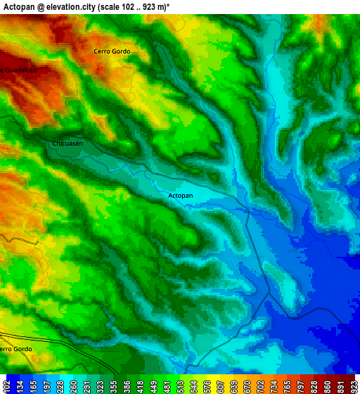 Zoom OUT 2x Actopan, Mexico elevation map