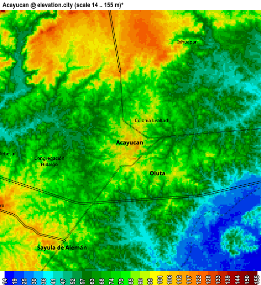 Zoom OUT 2x Acayucan, Mexico elevation map