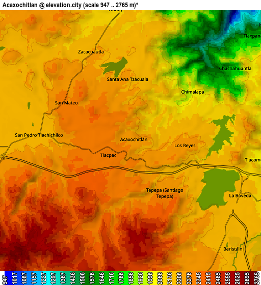 Zoom OUT 2x Acaxochitlán, Mexico elevation map