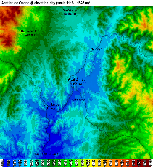 Zoom OUT 2x Acatlán de Osorio, Mexico elevation map