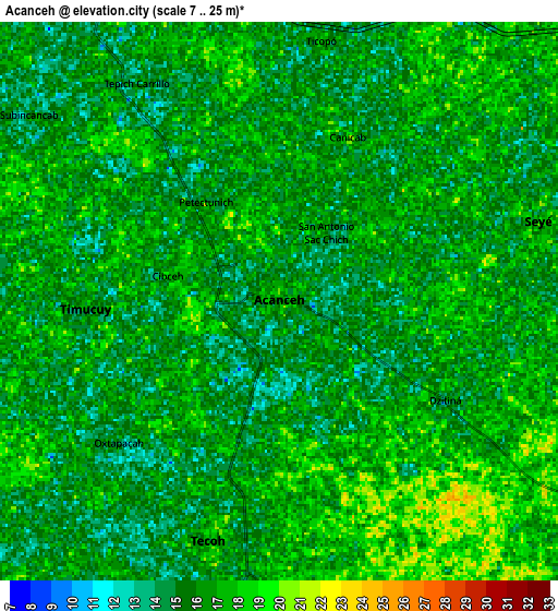 Zoom OUT 2x Acanceh, Mexico elevation map