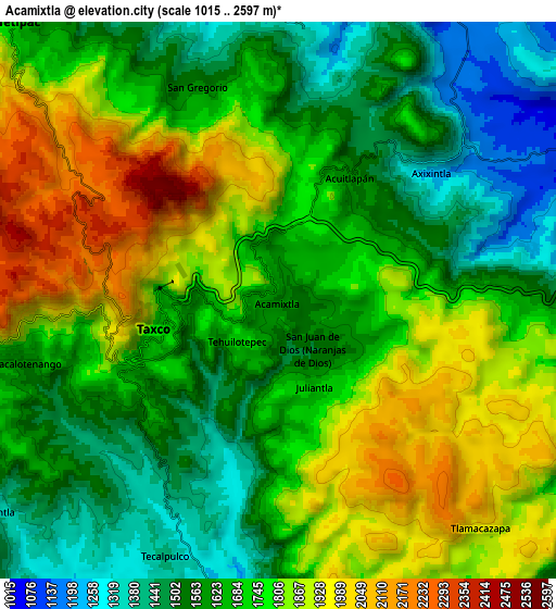 Zoom OUT 2x Acamixtla, Mexico elevation map