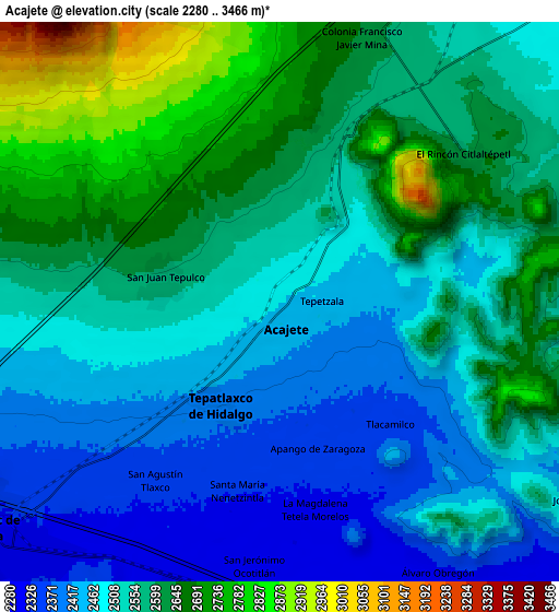 Zoom OUT 2x Acajete, Mexico elevation map