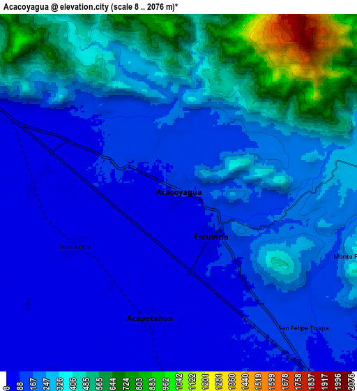 Zoom OUT 2x Acacoyagua, Mexico elevation map