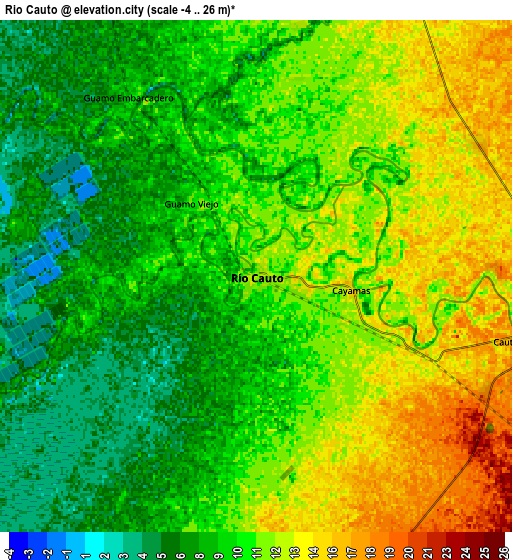 Zoom OUT 2x Río Cauto, Cuba elevation map