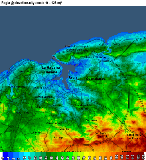 Zoom OUT 2x Regla, Cuba elevation map