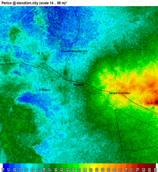 Zoom OUT 2x Perico, Cuba elevation map