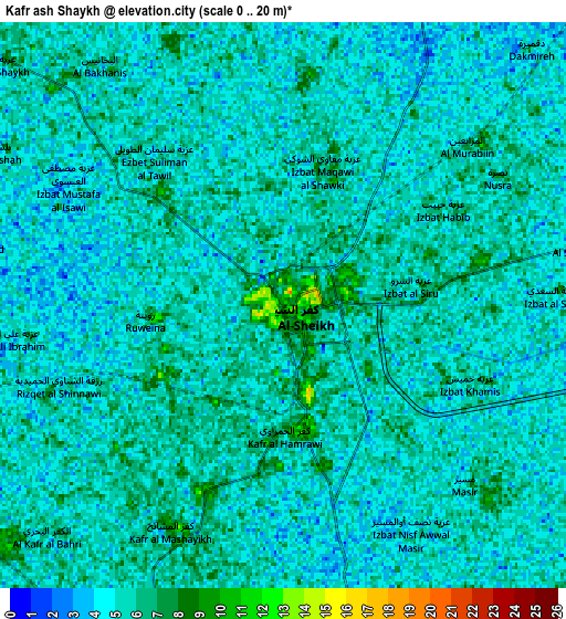 Zoom OUT 2x Kafr ash Shaykh, Egypt elevation map