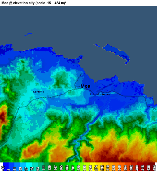 Zoom OUT 2x Moa, Cuba elevation map
