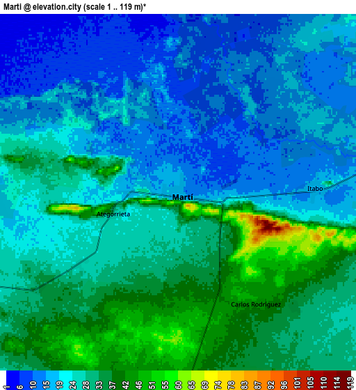 Zoom OUT 2x Martí, Cuba elevation map