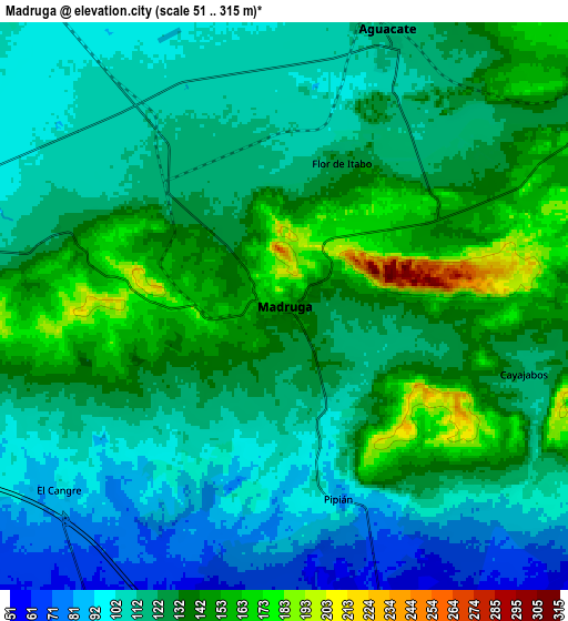 Zoom OUT 2x Madruga, Cuba elevation map