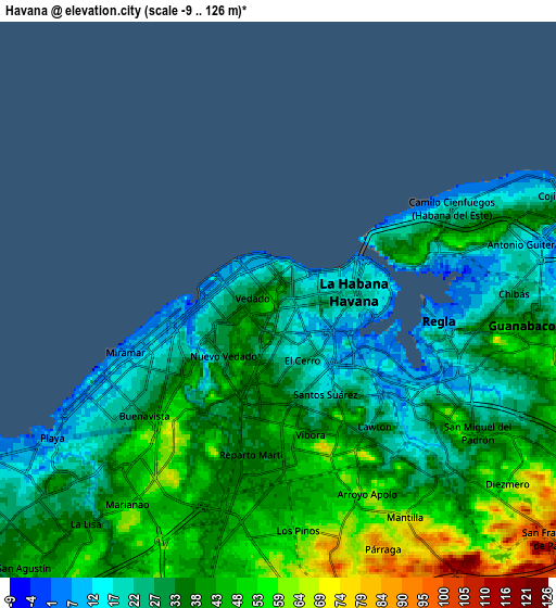 Zoom OUT 2x Havana, Cuba elevation map