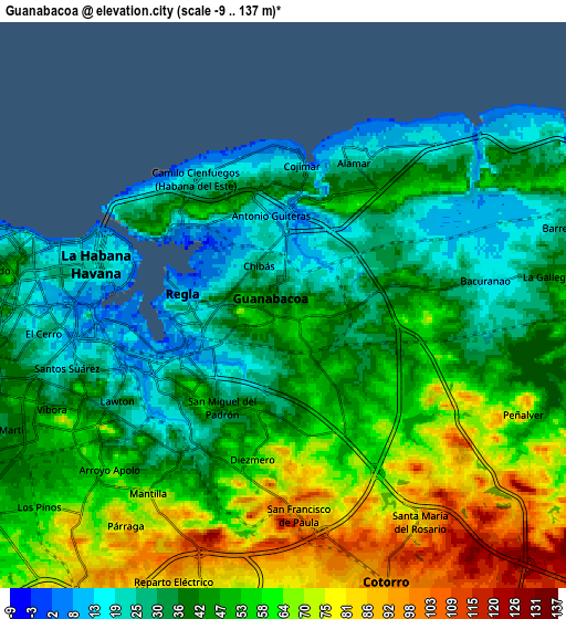 Zoom OUT 2x Guanabacoa, Cuba elevation map