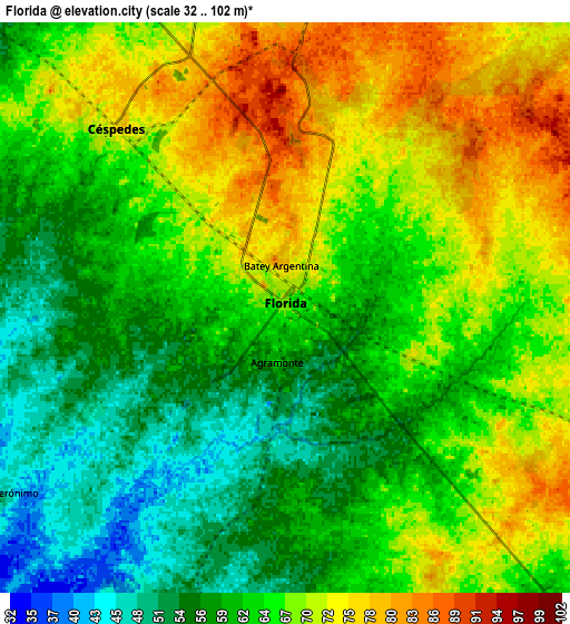 Zoom OUT 2x Florida, Cuba elevation map