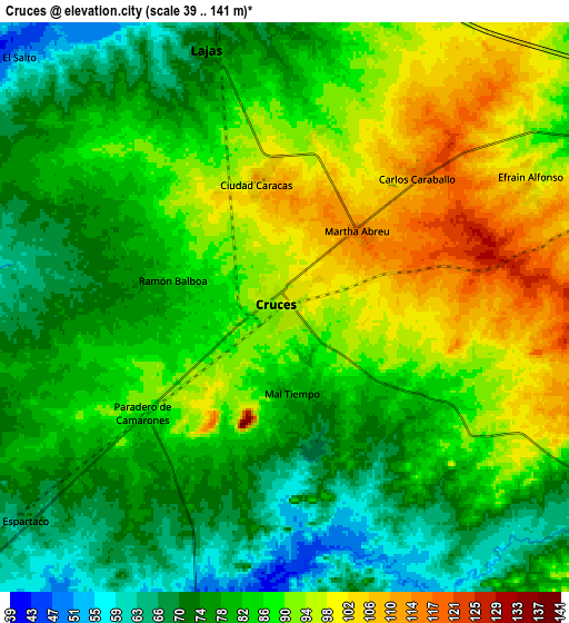Zoom OUT 2x Cruces, Cuba elevation map
