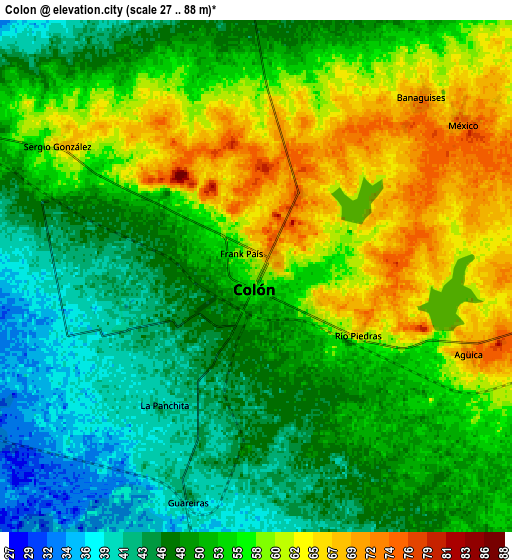 Zoom OUT 2x Colón, Cuba elevation map