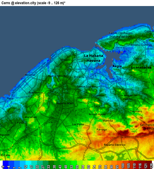 Zoom OUT 2x Cerro, Cuba elevation map