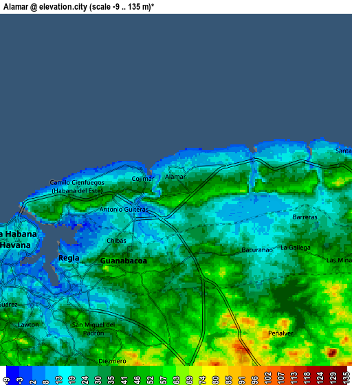 Zoom OUT 2x Alamar, Cuba elevation map