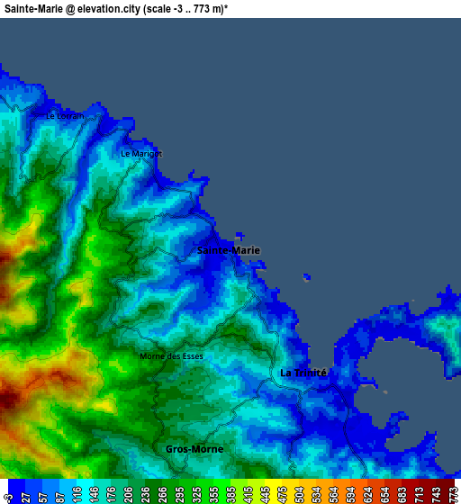 Zoom OUT 2x Sainte-Marie, Martinique elevation map
