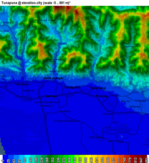 Zoom OUT 2x Tunapuna, Trinidad and Tobago elevation map