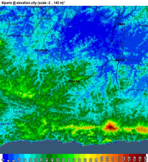 Zoom OUT 2x Siparia, Trinidad and Tobago elevation map