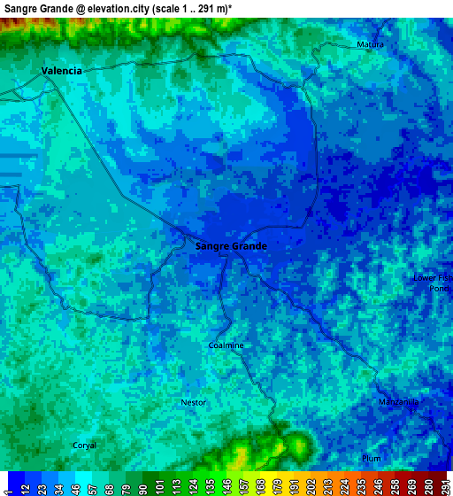 Zoom OUT 2x Sangre Grande, Trinidad and Tobago elevation map