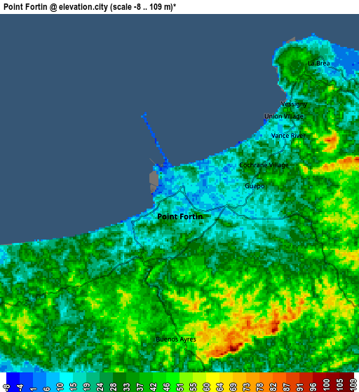 Zoom OUT 2x Point Fortin, Trinidad and Tobago elevation map