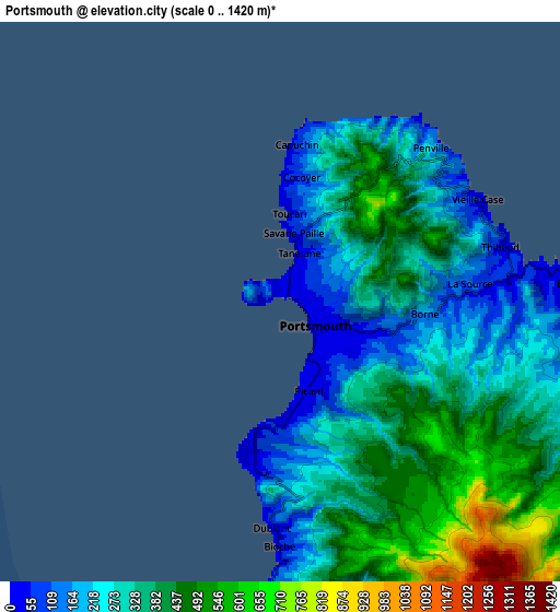 Zoom OUT 2x Portsmouth, Dominica elevation map