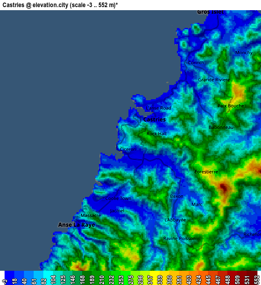 Zoom OUT 2x Castries, Saint Lucia elevation map