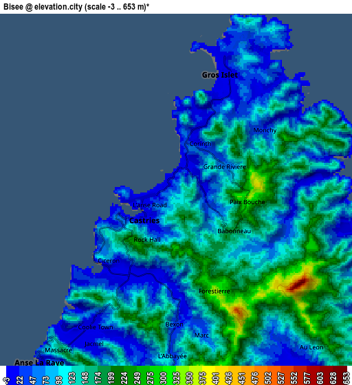 Zoom OUT 2x Bisee, Saint Lucia elevation map