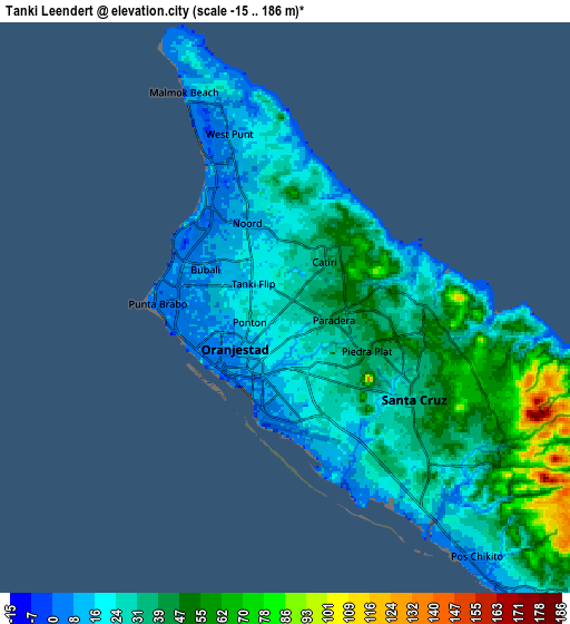 Zoom OUT 2x Tanki Leendert, Aruba elevation map
