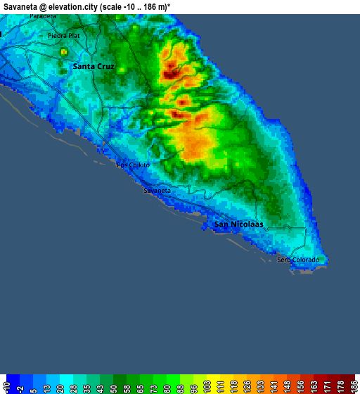 Zoom OUT 2x Savaneta, Aruba elevation map