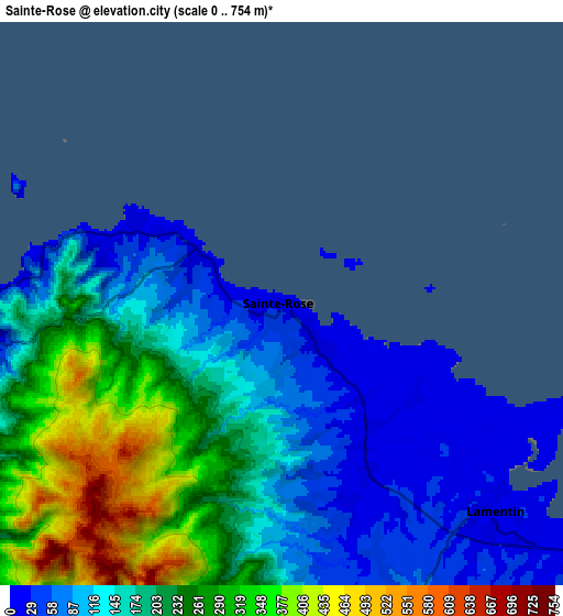 Zoom OUT 2x Sainte-Rose, Guadeloupe elevation map