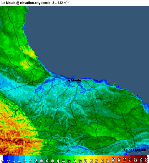 Zoom OUT 2x Le Moule, Guadeloupe elevation map
